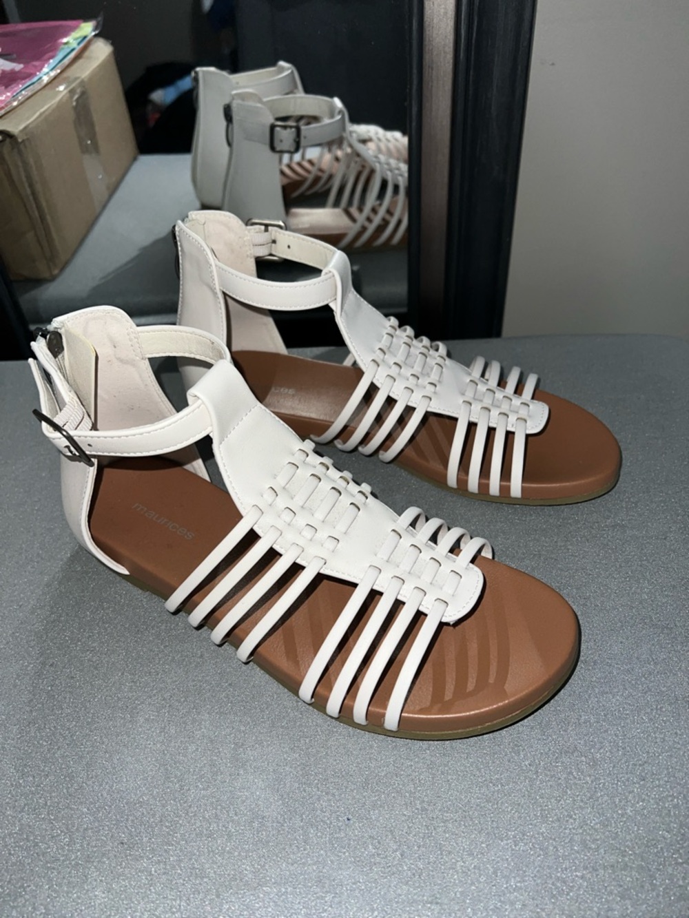 Women’s White Strappy Heel-Zip Sandals - Picture 4 of 4